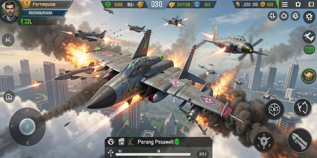Antarmuka pengguna yang intuitif dan menarik dalam game Perang Pesawat.