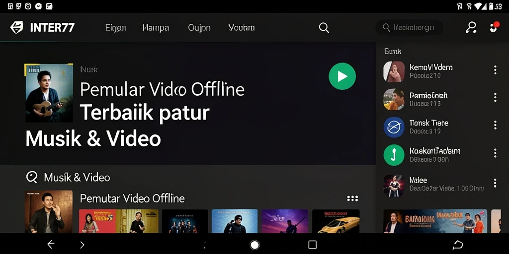 Antarmuka aplikasi INTER77 untuk pemutar video offline.