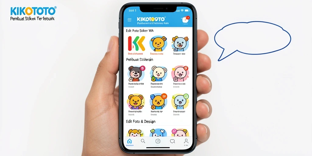 Tampilan antarmuka KIKOTOTO dalam membuat stiker WA yang menarik.