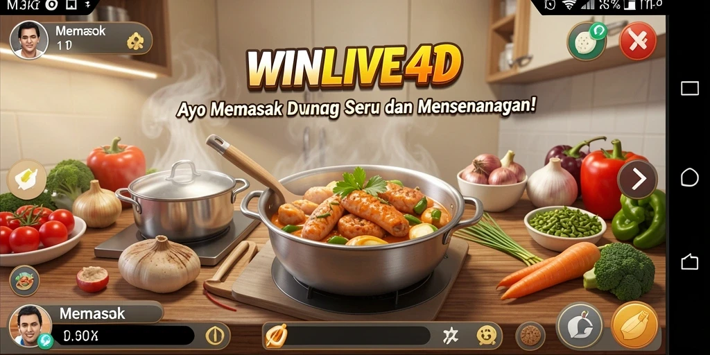 Tampilan antarmuka <strong>WINLIVE4D</strong> saat memasak hidangan lezat.