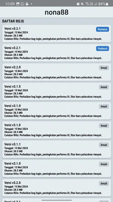 Riwayat versi APk nona88 untuk pengguna Android.